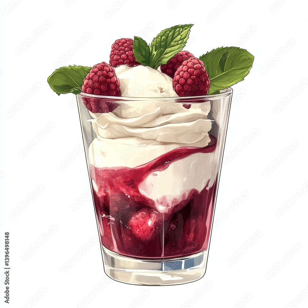 Vibrant clip art of frozen yogurt with raspberry swirls and fresh toppings Vibrant clip art of frozen yogurt with raspberry swirls and fresh toppings