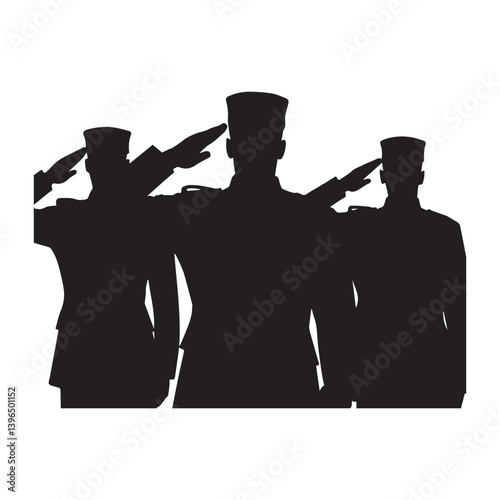 Salute soldiers silhouette of saluting army soldiers saluting male army soldiers white Background.