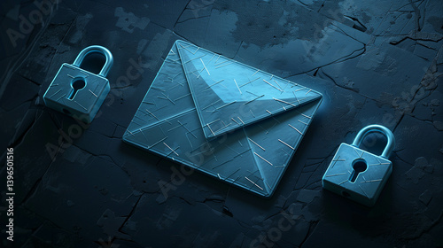 Digital envelope secured with two padlocks on dark textured background symbolizing encrypted mail photo