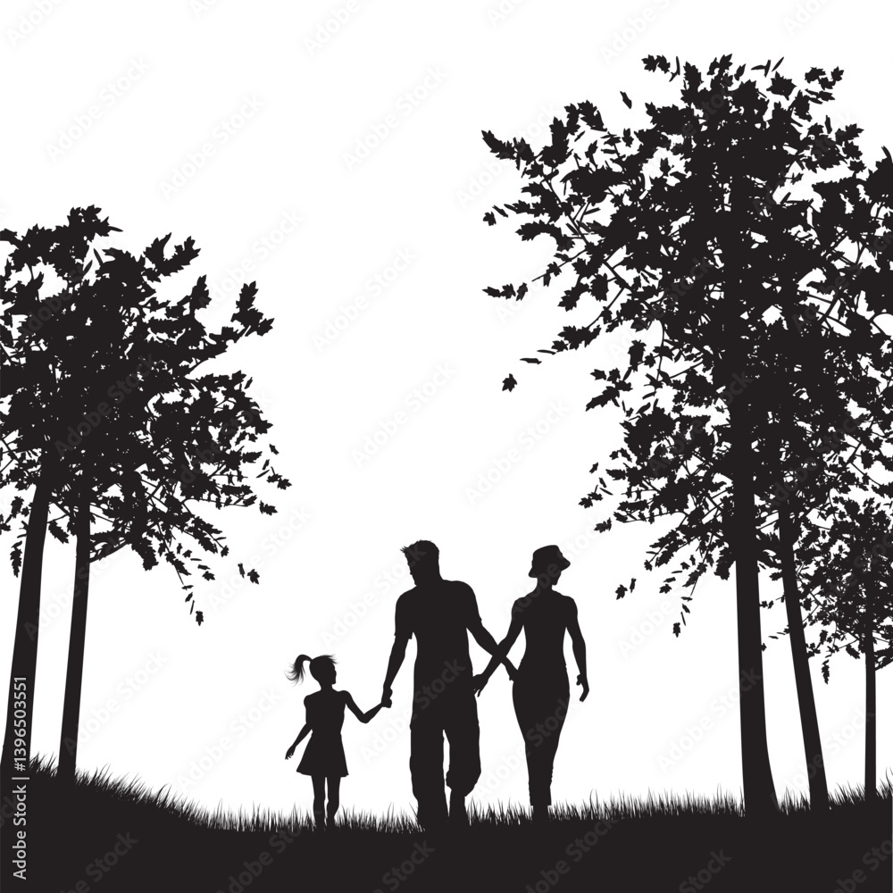 Family Silhouette Vector Illustration on White Background Family Silhouette Vector Illustration on White Background