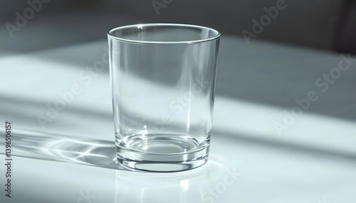 an empty glass resting on a minimalist table, copy space
