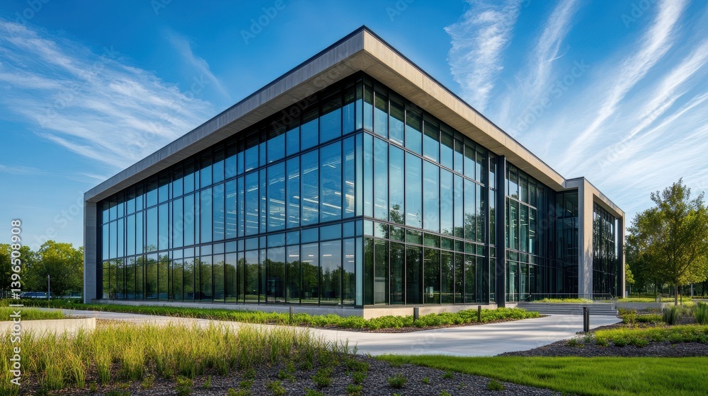 Contemporary Dual-Level Office Building With Industrial Minimalist Architecture Featuring Glass Facades Steel Accents And Sustainable Design Elements For Modern Urban Workspace Contemporary Dual-Level Office Building With Industrial Minimalist Architecture Featuring Glass Facades Steel Accents And Sustainable Design Elements For Modern Urban Workspace