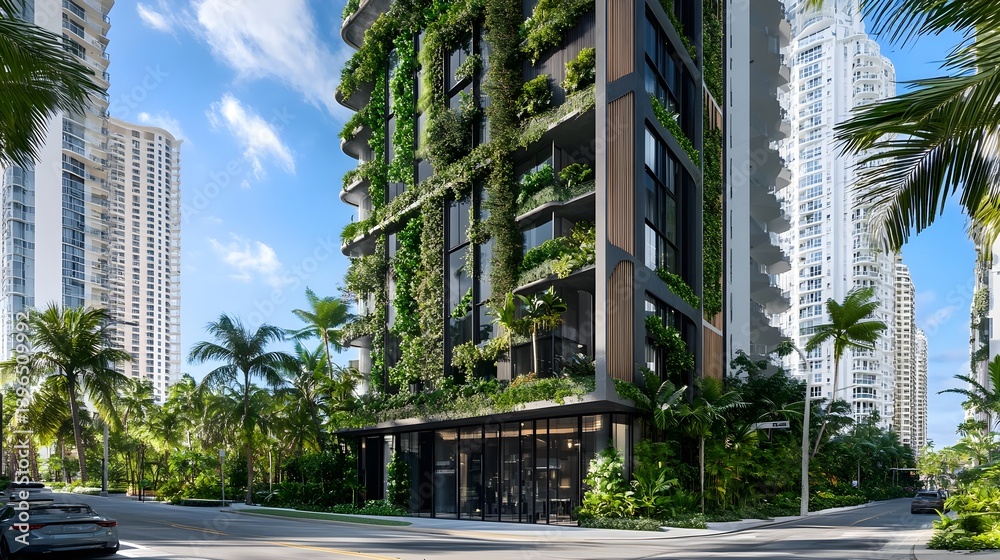 Modern Sustainable Office Building with Lush Green Walls Modern Sustainable Office Building with Lush Green Walls