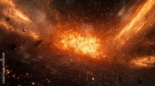 Fiery Cosmic Explosion  Asteroid Impact  Space Debris  Nebula