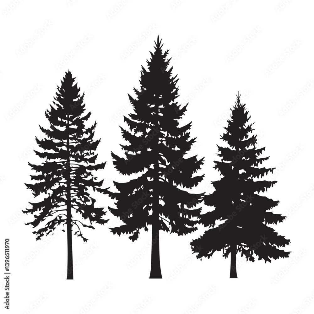 Obraz premium Collection of pine tree silhouettes .white Background.