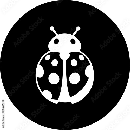 Stylized ladybug graphic within a black circle offering a simple, minimalist aesthetic