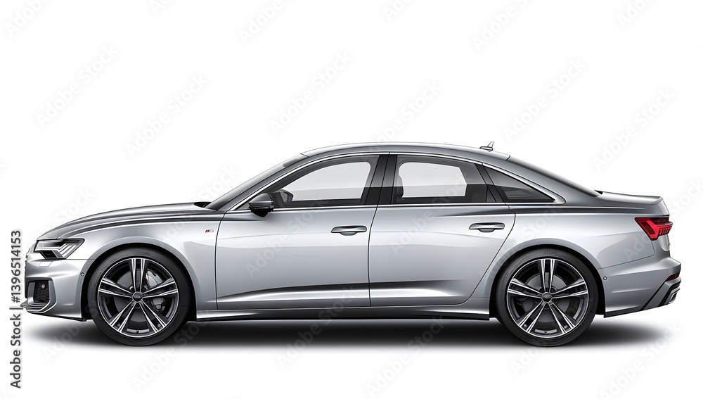 Side view of a silver color car, in silver color on a white background Side view of a silver color car, in silver color on a white background