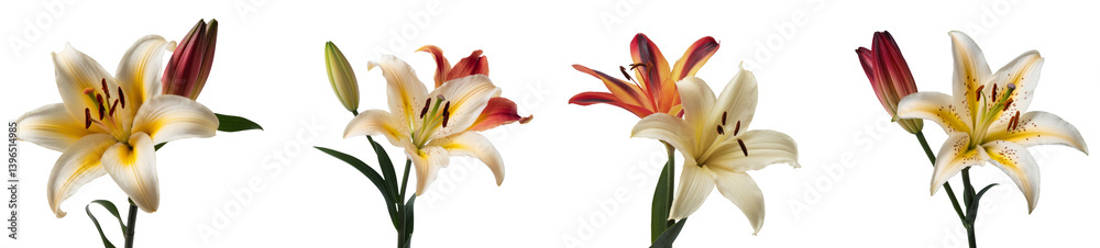 Fototapeta premium four tiger lily flowers on white background