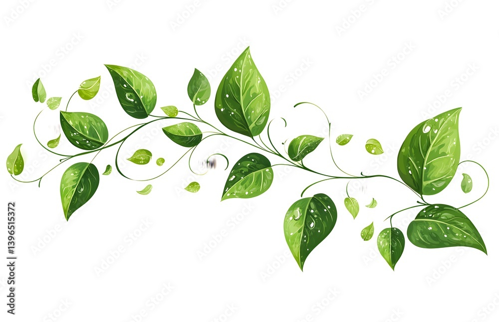 illustration of a green leafy branch with swirls on a white background illustration of a green leafy branch with swirls on a white background