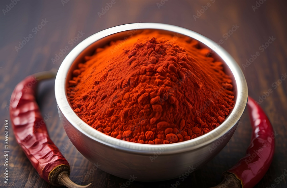 Set with chili pepper powder on white background Set with chili pepper powder on white background