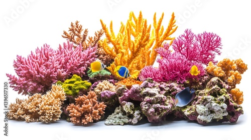 Colorful Coral Reef Scene with Vibrant Corals and Marine Life