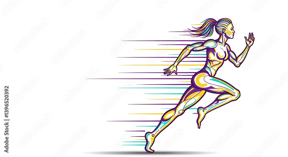 Fototapeta premium running vector art line colorfull