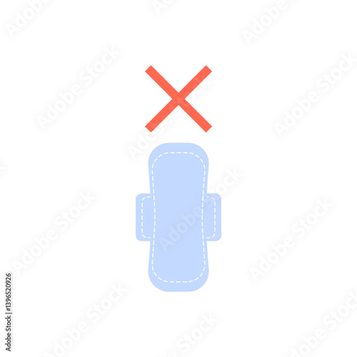 Menstrual pad with not approved sign. Hygienic product for women made of plastic. Reducing waste concept. Vector illustration isolated on white background.