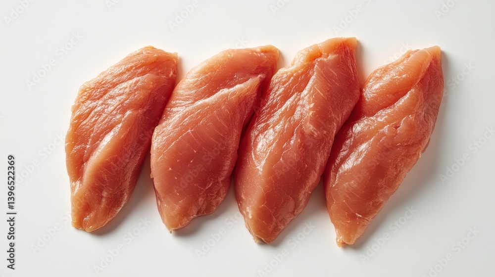Fresh chicken breast fillets arranged neatly on a plain surface, showcasing their smooth texture and light pink color. Fresh chicken breast fillets arranged neatly on a plain surface, showcasing their smooth texture and light pink color.
