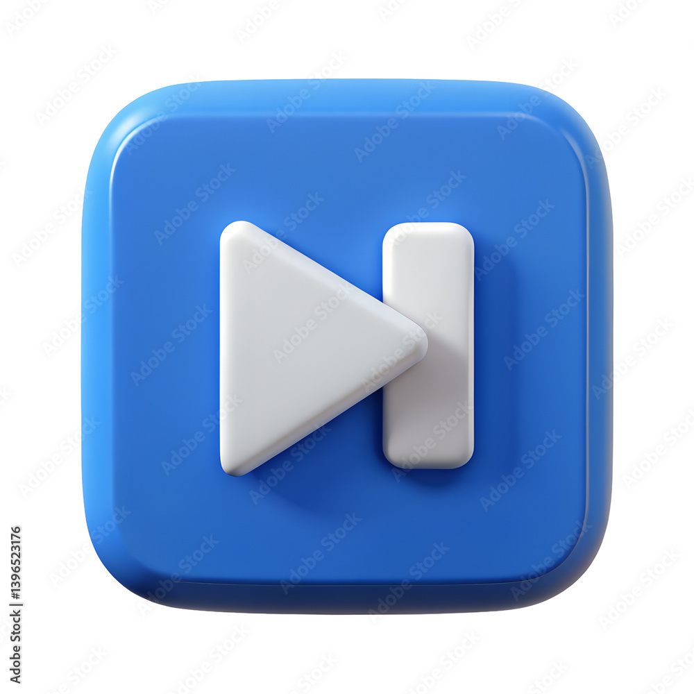 3D Render of a Blue Square Button Featuring a White Fast Forward Icon Perfect for User Interfaces Websites and Mobile Applications