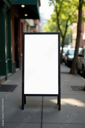 Customizable A-frame sidewalk sign mockup, various angles , restaurant, outdoor