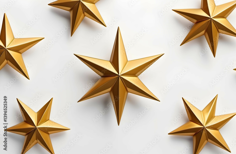 Fototapeta premium Golden Christmas Star Isolated White Background. Close Up Gold Star Render.