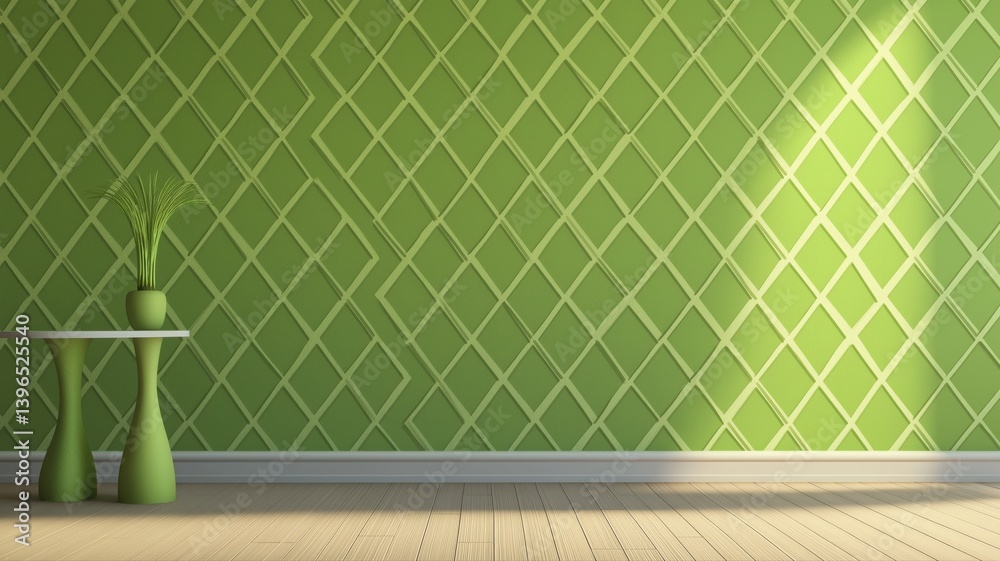 Decorative light green wall with unique pattern and minimalistic decor Decorative light green wall with unique pattern and minimalistic decor