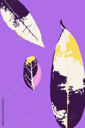 Abstract minimalist floral card with leaves. Vertical background with modern whimsical botanical design. Poster with cottage core plants.