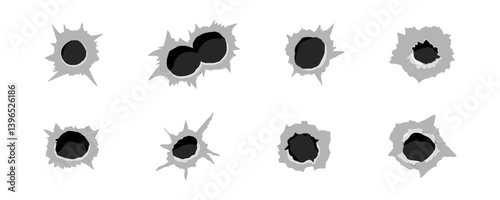 Bullet hole gun shot weapon mark silhouette, impact gun, bullet hole gunshot. Damage from shoot.