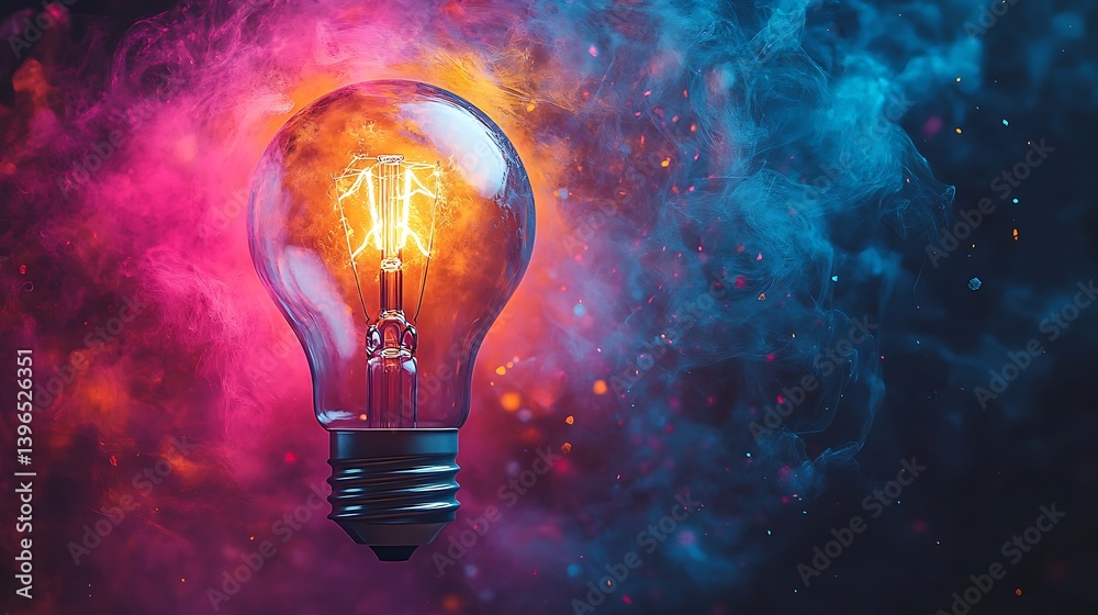 Illuminating Idea: A radiant light bulb shines brightly against a mesmerizing background of swirling colors, a symbol of inspiration, innovation, and the spark of creativity. Illuminating Idea: A radiant light bulb shines brightly against a mesmerizing background of swirling colors, a symbol of inspiration, innovation, and the spark of creativity.