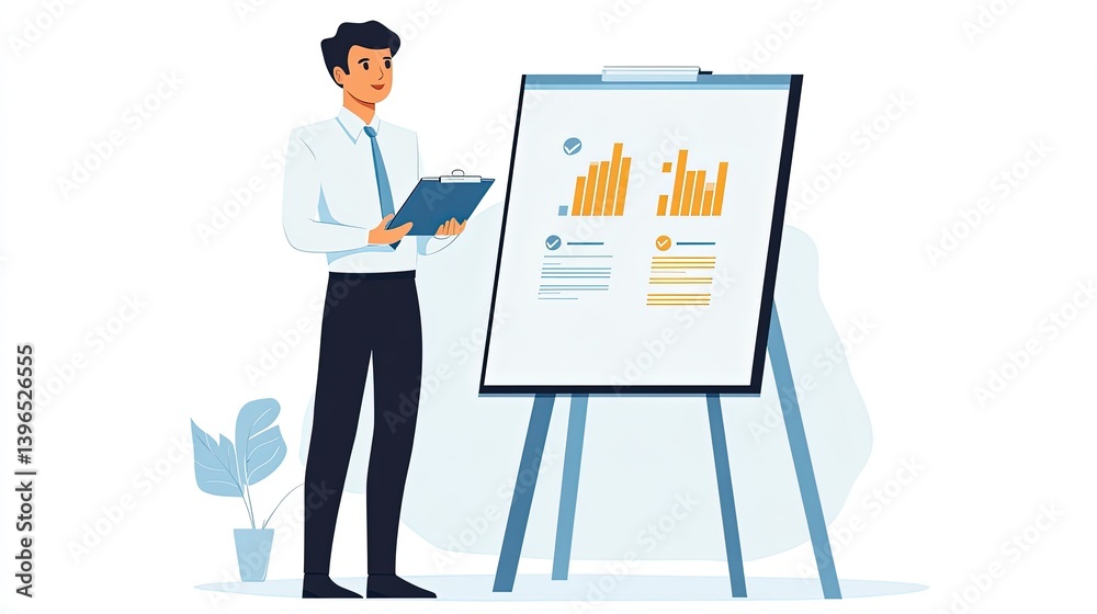 Fototapeta premium Artist painting on canvas and man painting a wall in an office setting with a business and creative atmosphere