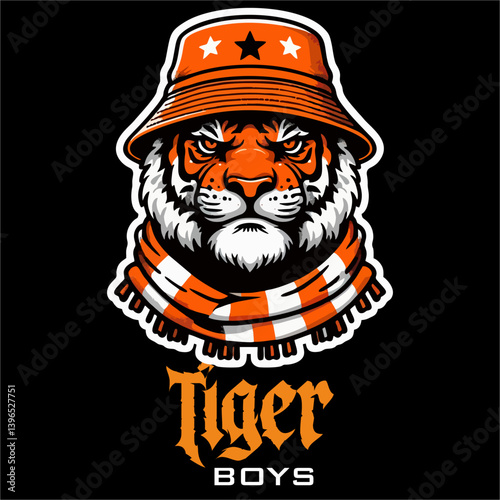 illustration vector graphic of Football fans ultras hooligan with blue white scarf design for logo, t-shirt, etc
