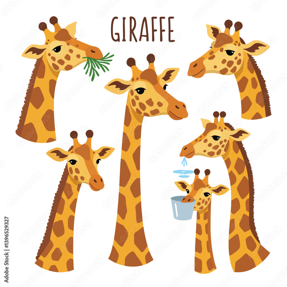 Fototapeta premium Giraffe vector set Cute illustration.