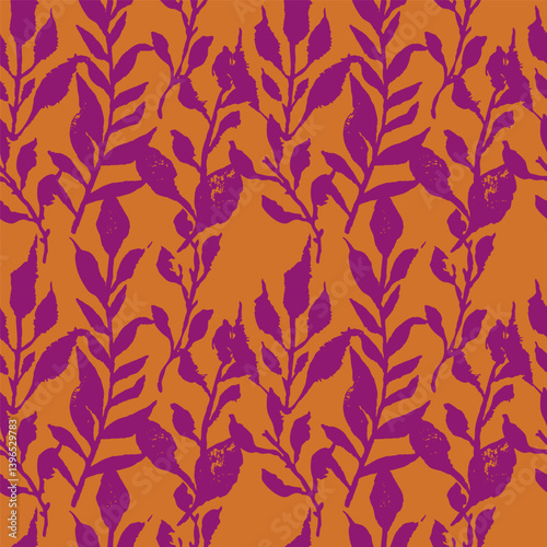 Seamless pattern with hand drawn abstract leaves. Boho loose botanicals repeat background. Rough foliage black and white wallpaper. Vector illustration