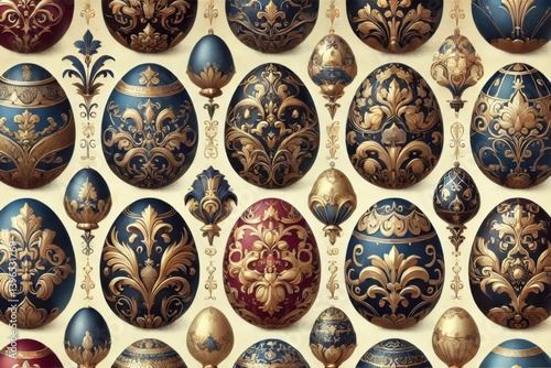 Classic Easter Egg Seamless Pattern with Ornate Filigree