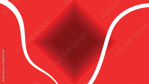 This vibrant abstract image features a deep red background with layered geometric shapes, specifically a diamond shape with subtle shading.