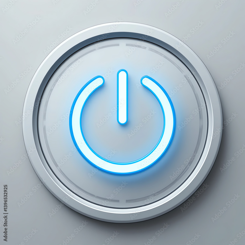 A modern power button icon glowing with a sleek blue hue against a grey background, symbolizing connectivity. A modern power button icon glowing with a sleek blue hue against a grey background, symbolizing connectivity.