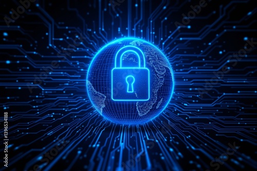 Wallpaper Mural Glowing padlock over digital globe with circuit connections, symbolizing cybersecurity and data protection in modern technology. Torontodigital.ca