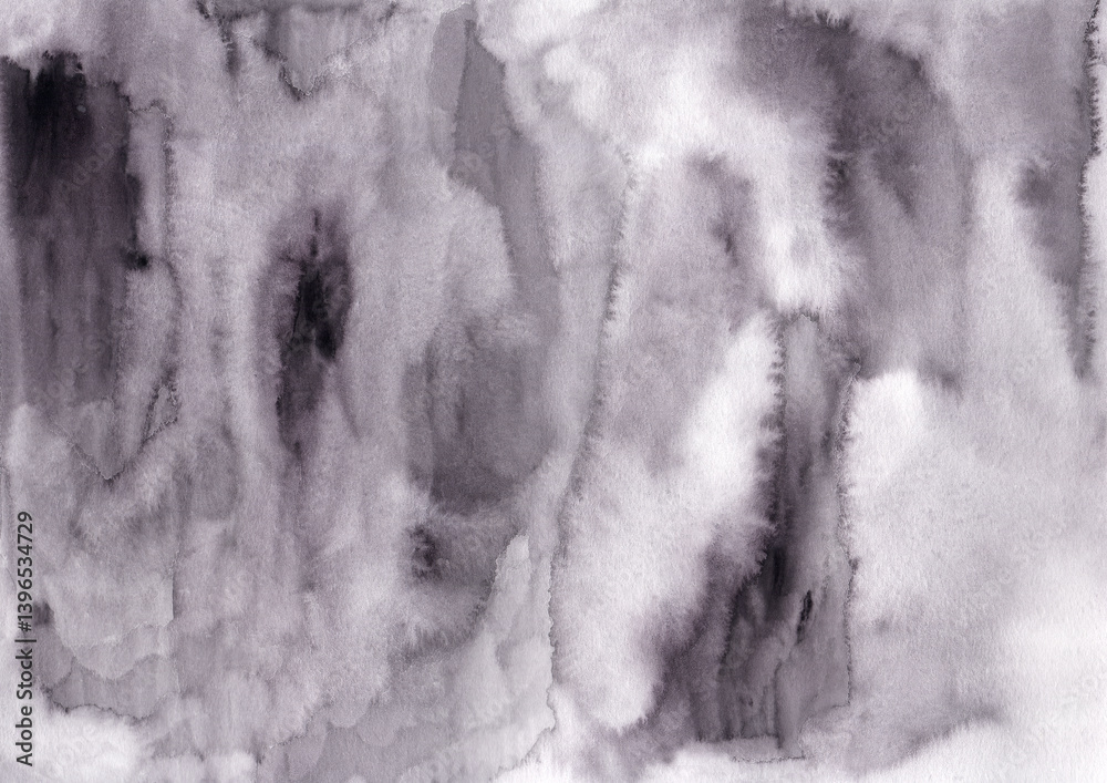 Abstract black and white watercolor background. Elegant gray texture with soft brush strokes and organic flow. Minimalist and artistic design, perfect for modern prints, posters, and web use