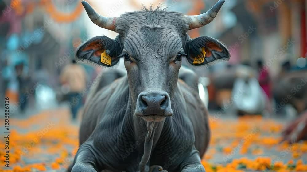 indian sacred cow on the street
