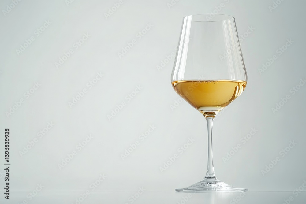 Serving of Golden Wine in a Stemmed Glass on Neutral Backdrop Serving of Golden Wine in a Stemmed Glass on Neutral Backdrop