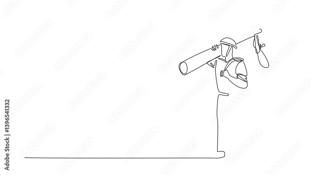 Animated self drawing of single continuous line drawing lineman lifts ...