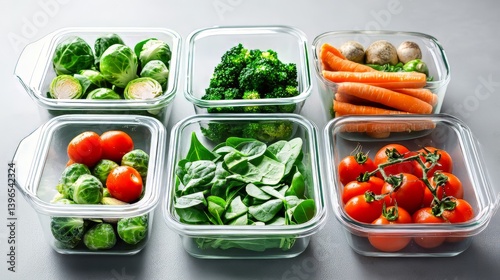 Obraz na płótnie Assorted vegetables in clear glass containers for organized and fresh food storage and meal preparation. w salonie