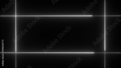 Neon line glowing square frame on black background. Glowing neon frame background animation square shape.
