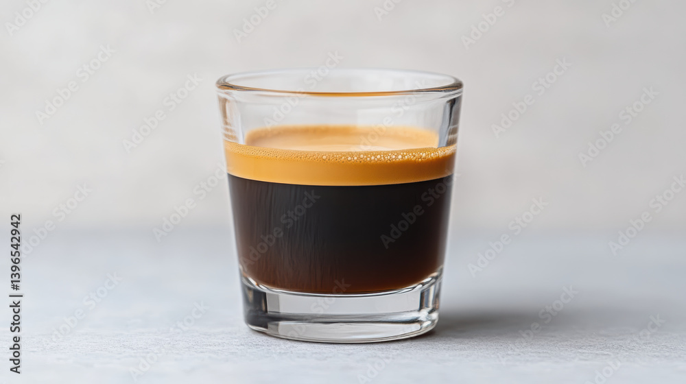 Rich espresso layered with crema clear glass, showcasing perfect blend of colors and textures Rich espresso layered with crema clear glass, showcasing perfect blend of colors and textures