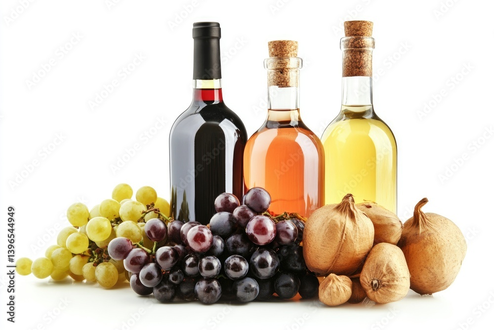 Wine Bottles with Grapes and Nuts Still Life Isolated on White Wine Bottles with Grapes and Nuts Still Life Isolated on White