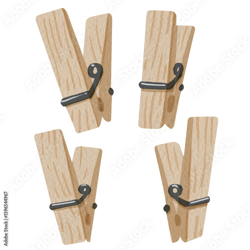 Photos Watercolor illustration of a four clothespin set