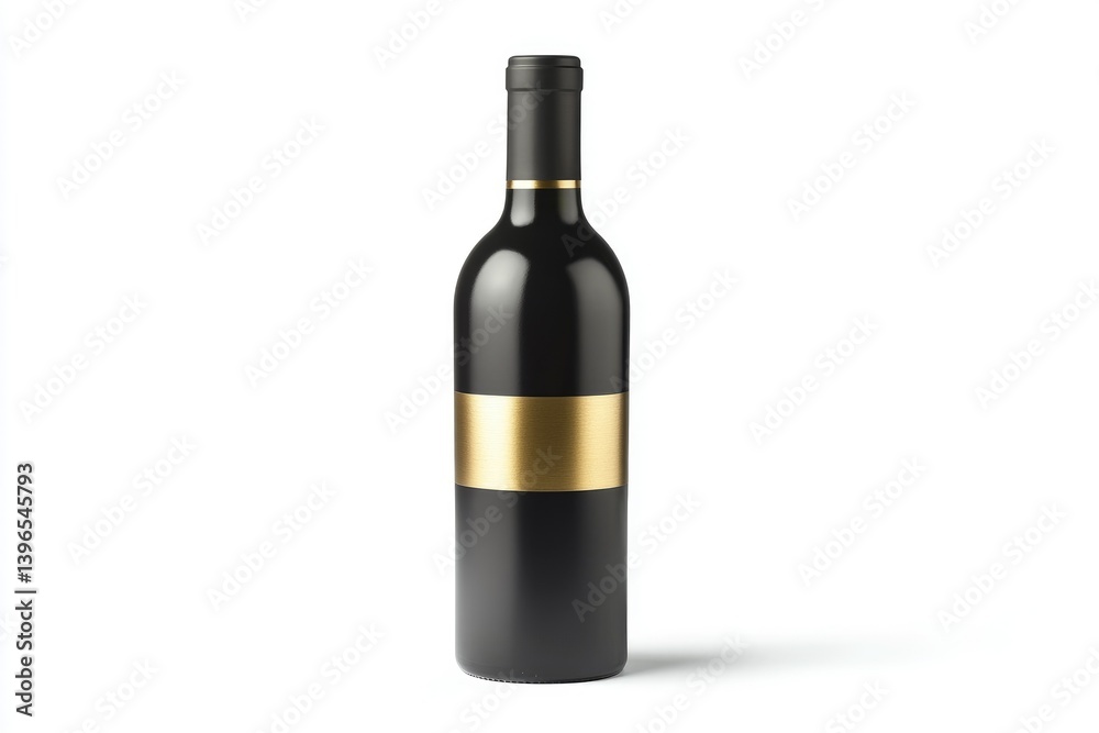 Elegant Black Wine Bottle with Golden Label Isolated on White Background Elegant Black Wine Bottle with Golden Label Isolated on White Background
