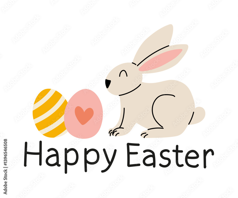 Fototapeta premium Cute rabbit with colorful eggs celebrating Easter holiday in a cheerful design