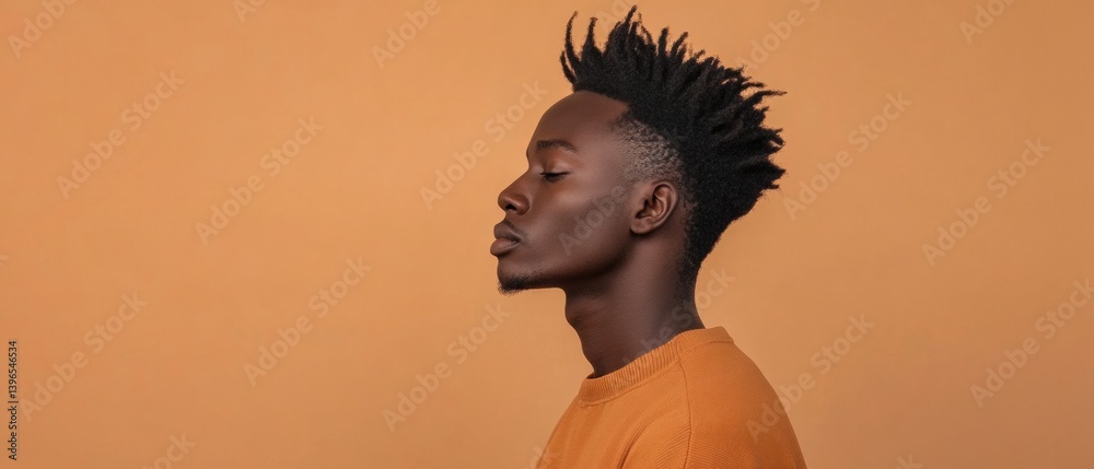 Obraz premium Minimalist Gen Z Confidence Expressive Urban Portrait in Warm Terracotta - Authentic Personal Branding and Inclusive Style Narrative for Modern Digital Storytelling