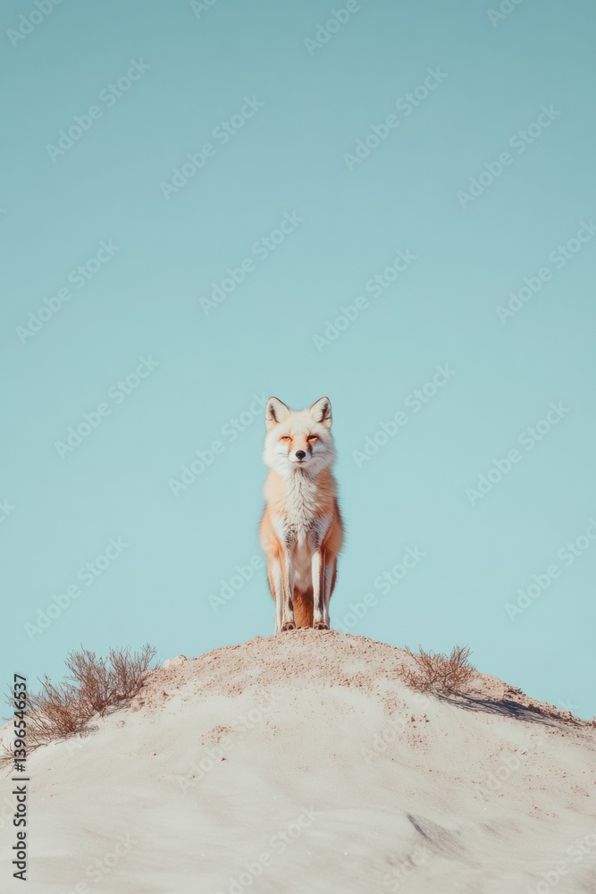 Fototapeta premium Minimalist Arctic Fox Silhouette Eco-Conscious Wildlife Capturing Climate Resilience and Ethereal Nordic Landscape Aesthetics