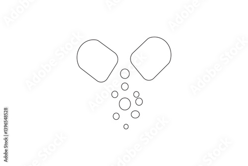 Minimalist one line art of Open capsule releasing medicine