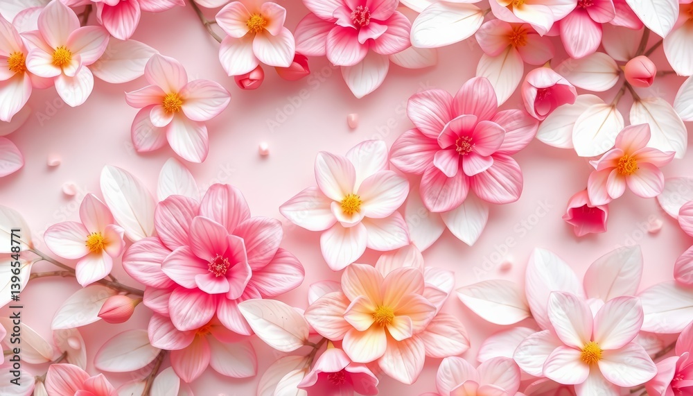 Naklejka premium Pastel floral background, delicate leaf patterns, tranquil elegance, leaves, flower