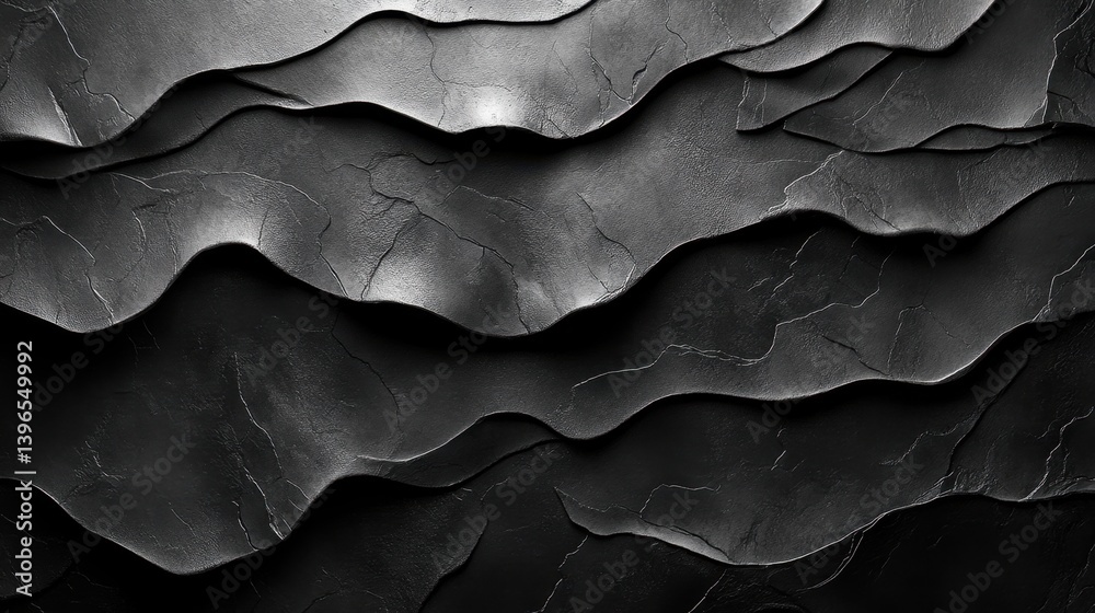 Obraz premium Dramatic, layered black texture resembling sculpted waves or rock formations with strong light and shadow