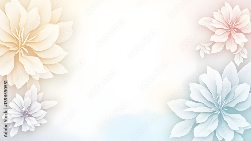 Soft Pastel Floral Background – Abstract Layered Paper Flowers in Light Tones – Elegant Design for Invitations, Greeting Cards, and Digital Projects Soft Pastel Floral Background – Abstract Layered Paper Flowers in Light Tones – Elegant Design for Invitations, Greeting Cards, and Digital Projects